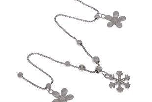 Bayan Kar Tanesi ve Çiçek Model Gümüş Halhal