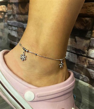 Bayan Kar Tanesi ve Çiçek Model Gümüş Halhal