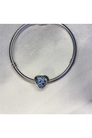 Bayan Kelebek Model Mavi Taşlı Gümüş Charm