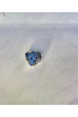 Bayan Kelebek Model Mavi Taşlı Gümüş Charm