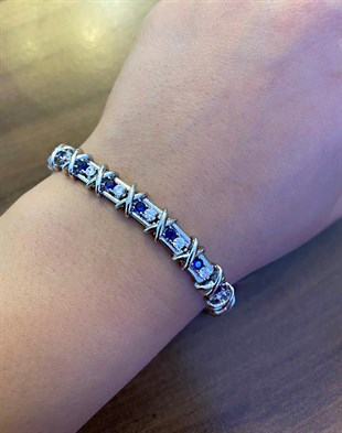 Bayan Mavi Taş Detay Şık Gümüş Bileklik 