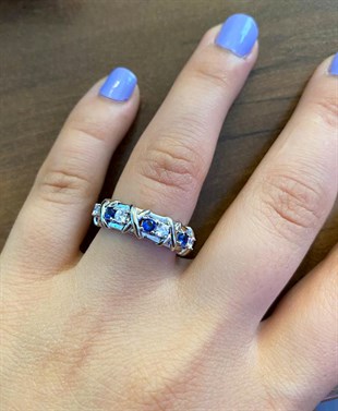 Bayan Mavi Taş Detay Şık Gümüş Yüzük
