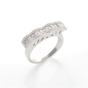 Bayan Swarovski Kare Taş Detay Düz Model Gümüş Yüzük