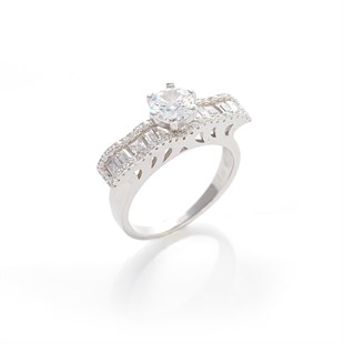 Bayan Tek Taş Detay Dalgalı Model Gümüş Yüzük