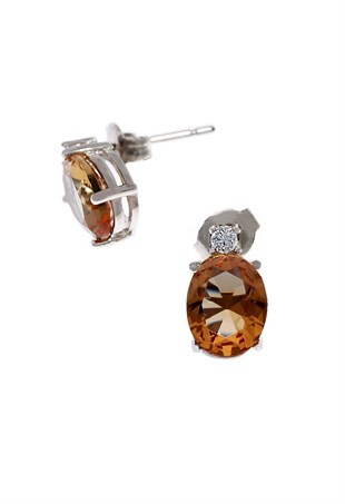 Bayan Tek Taş Detay Sultanit Gümüş Küpe 