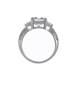 Bayan Üçlü Kare Taş Model Gümüş Yüzük 