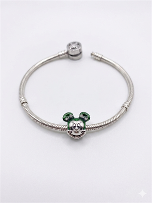 Bayan Yeşil Mickey Model Gümüş Charm