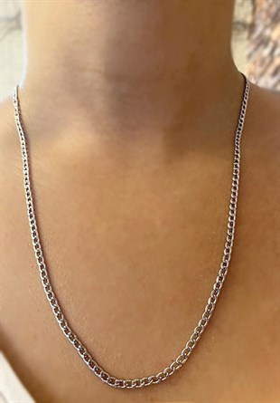 Erkek 2 mm İnce Çizgi Detay Çelik Kolye