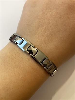 Erkek Baklava Desen Tungsten Bileklik