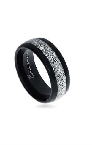 Erkek Beyaz Çizgi Detay Tungsten Yüzük