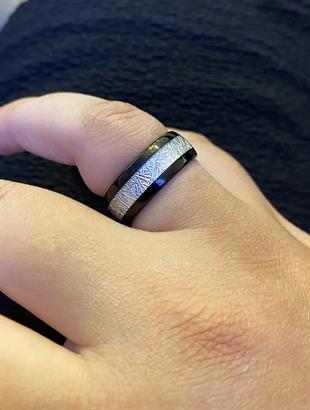 Erkek Beyaz Çizgi Detay Tungsten Yüzük