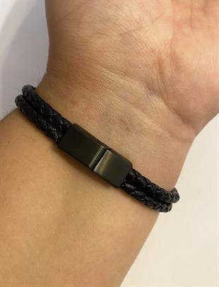 Erkek Çapa Detay Örgü Model Deri Bileklik