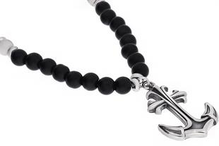 Erkek Çapa Model Siyah Boncuk Detay Çelik Kolye 