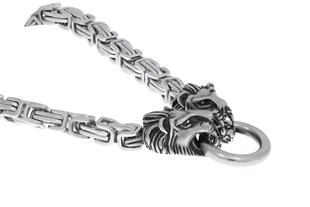 Erkek Çelik Aslan Başı Detay Kral Kolye