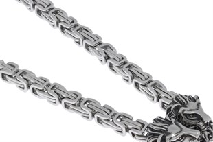 Erkek Çelik Aslan Başı Detay Kral Kolye