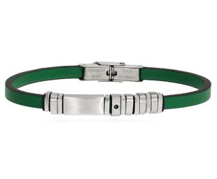 Erkek Çelik Detay Yeşil Renk Deri Bileklik