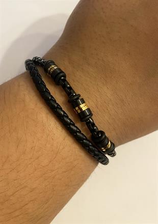 Erkek Çelik Zincir Detay Deri Model Bileklik