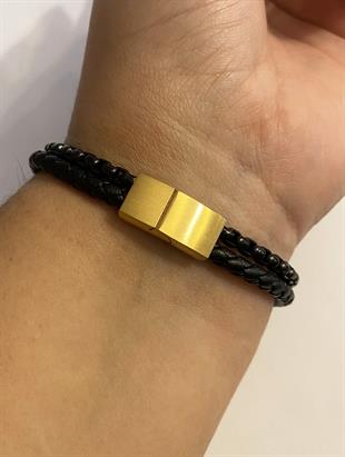 Erkek Çelik Zincir Detay Deri Model Bileklik