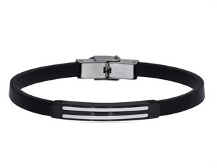 Erkek Çift Silver Renk Şerit Detay Deri Bileklik