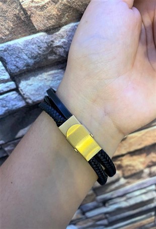 Erkek Dalga Desenli Deri Bileklik