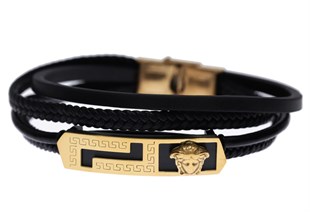 Erkek Dalga Desenli Deri Bileklik