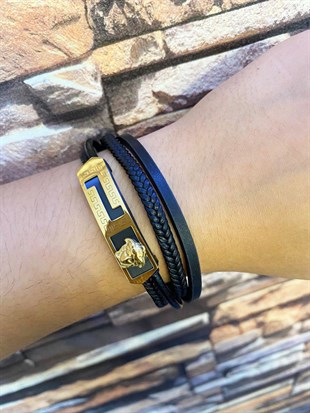 Erkek Dalga Desenli Deri Bileklik