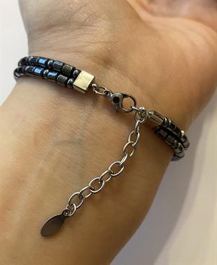 Erkek Damarlı Siyah Renk Temalı Çelik Detay Bileklik