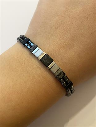 Erkek Damarlı Siyah Renk Temalı Çelik Detay Bileklik