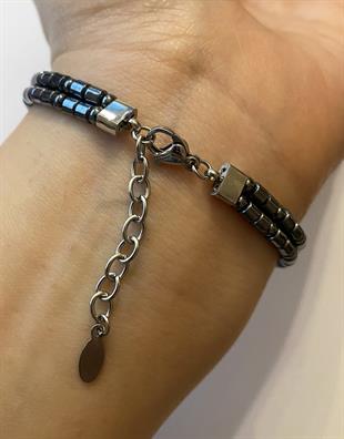 Erkek Damarlı Yeşil Renk Temalı Çelik Detay Bileklik