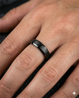 Erkek Düz Siyah Renk 6 mm Tungsten Yüzük