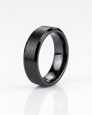 Erkek Düz Siyah Renk 6 mm Tungsten Yüzük