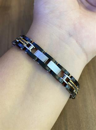 Erkek Gold Detay Çift Taraflı Çelik Bileklik 