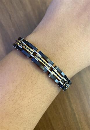 Erkek Gold Detay Çift Taraflı Çelik Bileklik 