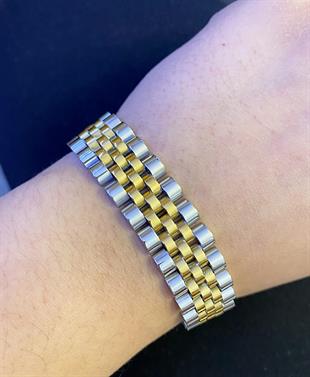 Erkek Gold Detay Gümüş Renk Çelik Bileklik