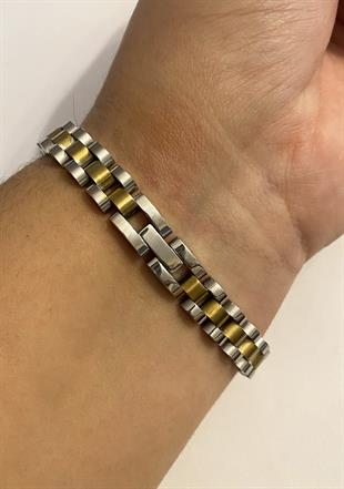 Erkek Gold Detay İnce Hasır Model Çelik Bileklik