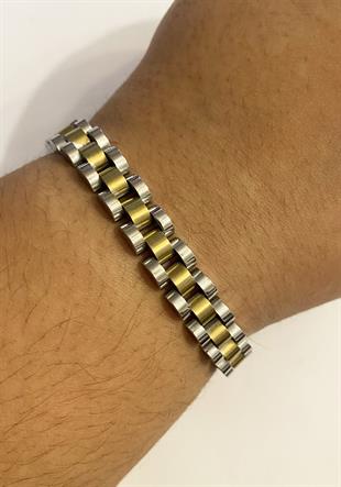 Erkek Gold Detay İnce Hasır Model Çelik Bileklik