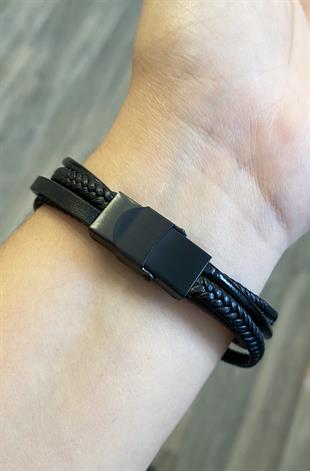 Erkek Gold Figür Detay Deri Bileklik