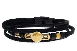 Erkek Gold Figür Detay Deri Bileklik