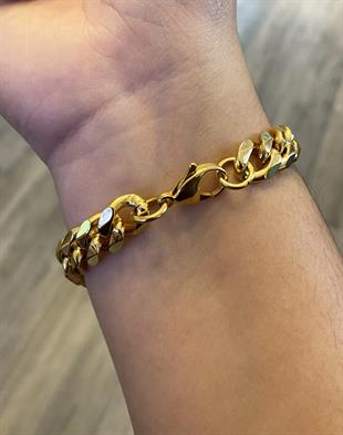 Erkek Gold Renk 10 mm Kalın Zincir Çelik Bileklik