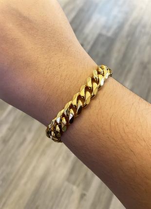 Erkek Gold Renk 10 mm Kalın Zincir Çelik Bileklik