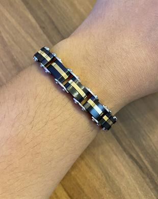 Erkek Gold Renk Detay Çelik Çift Taraflı Bileklik