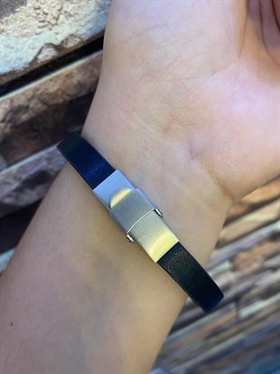 Erkek Gold Renk Detay Deri Bileklik