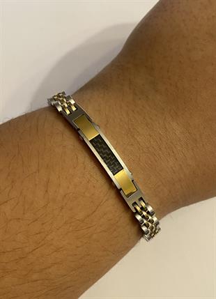 Erkek Gold Renk Detay İnce Çelik Bileklik