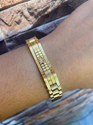 Erkek Gold Renk Taç Model Çelik Bileklik