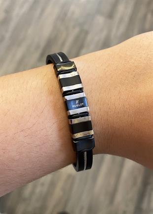 Erkek Gri Renk Çelik Detay Deri Bileklik