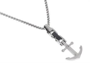 Erkek Gümüş Çapa Model Tektaş Detay Çelik Kolye