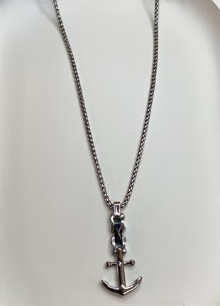 Erkek Gümüş Çapa Model Tektaş Detay Çelik Kolye