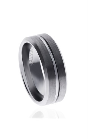 Erkek Gümüş Renk Çizgi Detay Tungsten Yüzük 