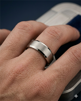 Erkek Gümüş Renk Detay 6 mm Tungsten Yüzük