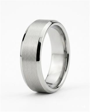 Erkek Gümüş Renk Detay 6 mm Tungsten Yüzük